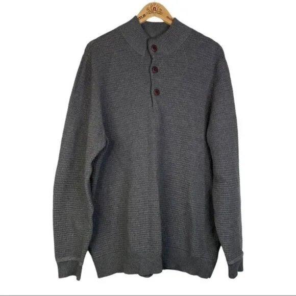G.H. BASS & CO. MEN'S DARK GRAY 1/4 BUTTON MOCK NECK SWEATER SIZE XL-EUC - Picture 1 of 6